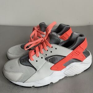 Youth’s Nike Huarache Run Sneakers Gray Orange Athletic Shoes 654280 Size 7Y